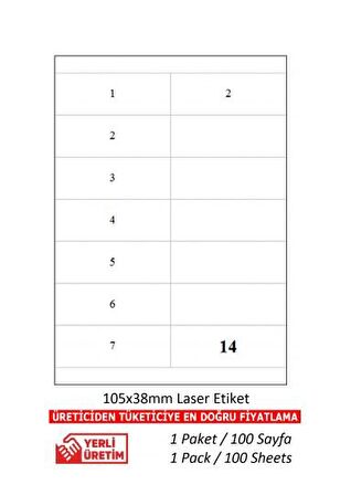 A1Etiket Tw-2512 Ebat 105 x 46 mm Lazer Etiket  A4 Sayfada 12 Etiket